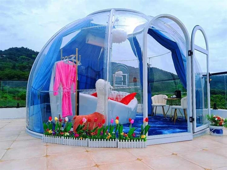 6-8 Carpa de cúpula de bombolles d'alumini transparent de persona per a un hotel de festes